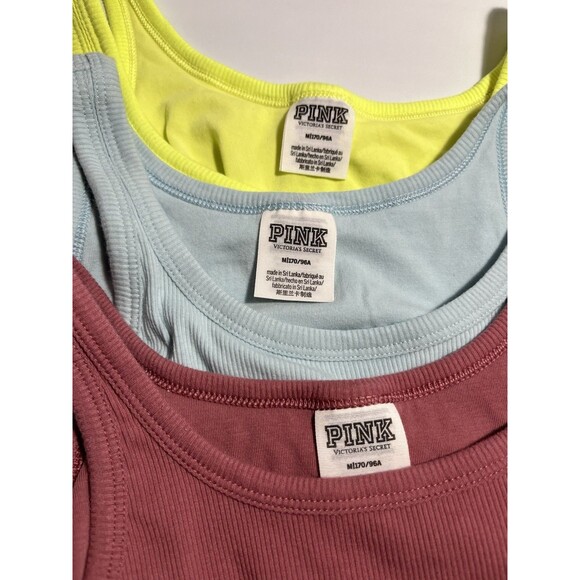 Victoria's Secret PINK Ribbed Cropped Tank Top Shelf Bra Size Medium Lot of 3 - Picture 2 of 6